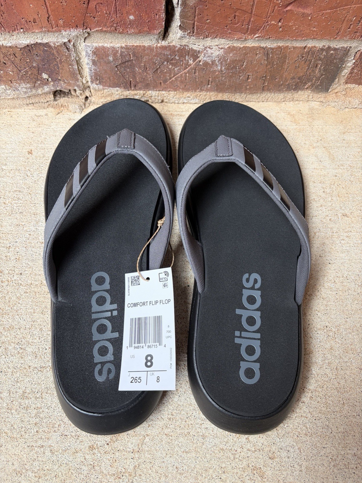 Adidas Comfort Flip Flop Black Grey Men's Size 8 / Women’s 9 Brand New Authentic thumbnail 6