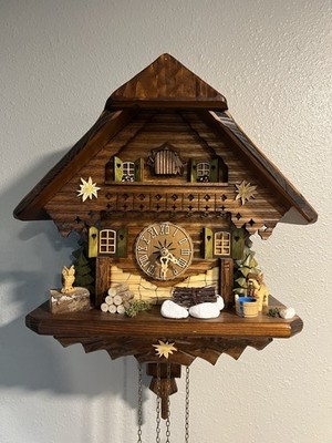 Black Forest Cuckoo Clock Palace Summer Meadow Lodge St. Bernard Chalet 8-Day