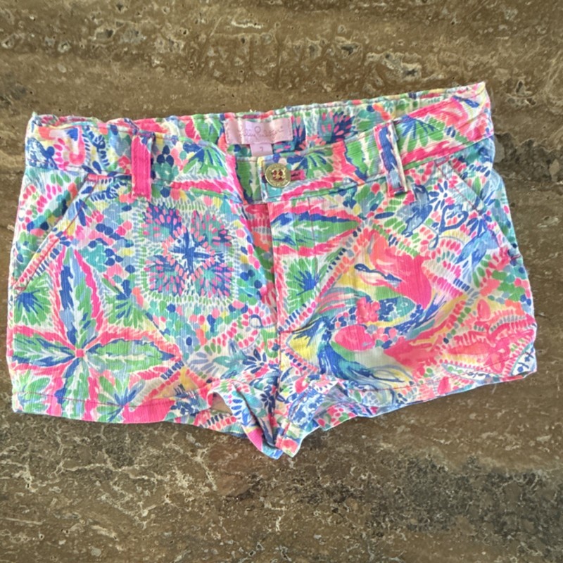 Lilly Pulitzer Girls Chino Shorts Multicolor Floral Cotton Size 7 Button Pockets