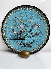 Antique Cloisonné Japanese Meiji 12" Floral Enamel Copper Charger Plate