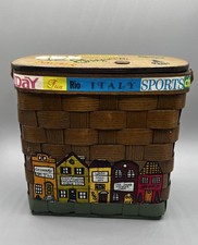 Vintage 1970's Caro Nan Signed Hand Painted Wood Woven Basket Purse Savannah