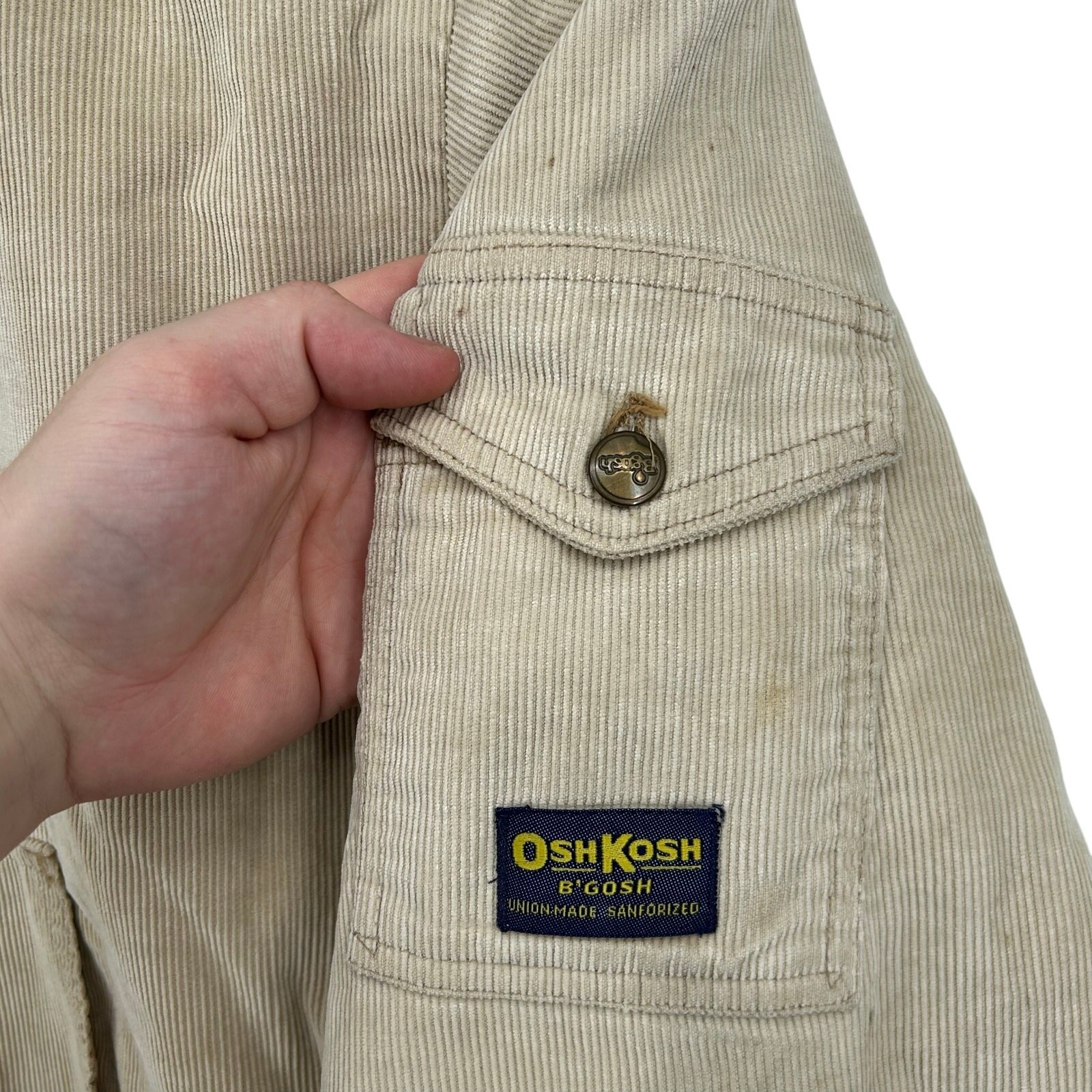 VTG 70s Men's Cream Corduroy OshKosh B'Gosh Quilt Lined Varsity Chore Jacket XL image 9