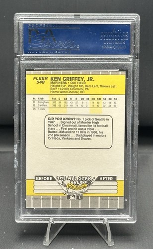 1989 FLEER #548 KEN GRIFFEY JR. RC MARINERS HOF PSA 9 - Picture 2 of 2