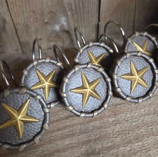 Brown Rustic Star Shower Hook Primitive Country Farmhouse Set of 10