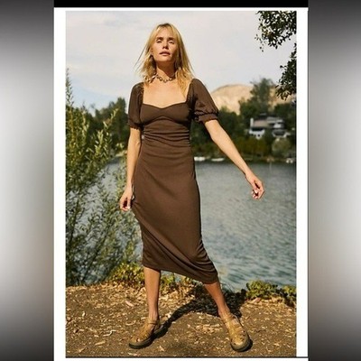 free people bel air midi dress Free People FP Beach Bel Air Ribbed Midi Dress in Chocolate Brown - Medium