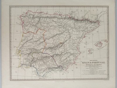 Antique Map Of Spain And Portugal Hispania/Iberia Original Engraving Mid 1800s