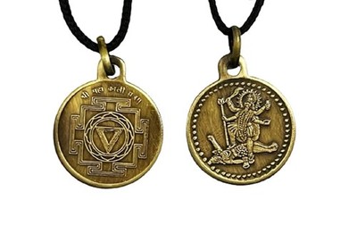 Mahakali Yantra Pendant Brass Oxidized Maa Kali Locket Black Thread Unisex
