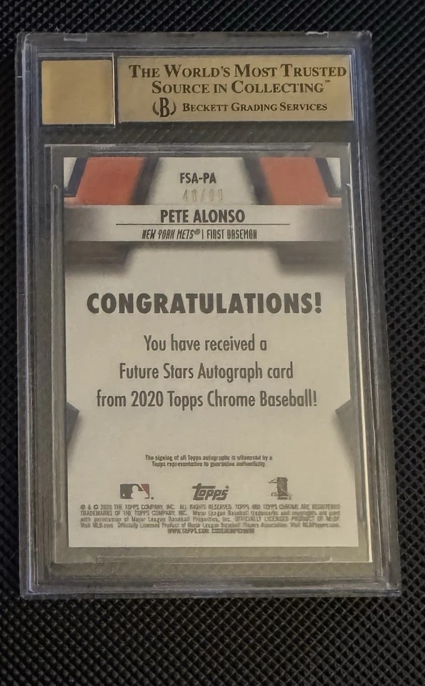 PETE ALONSO 2020 Topps Chrome Future Stars GEM MT BGS 9.5 Auto 10  40/99 FSA-PA - Image 2 of 2