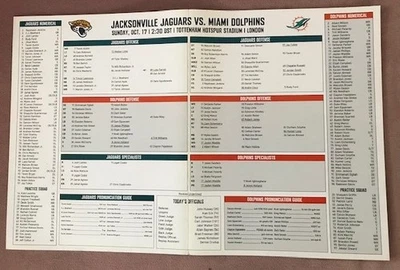 NFL MIAMI DOLPHINS V JACKSONVILLE JAGUARS OCT 2021 TOTTENHAM LONDON TEAM SHEET - Image 1 of 2
