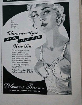 1953 Women's Glamour Hand Fashioned Wire Bra Vintage Fashion Art ad