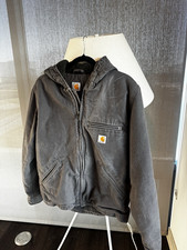 Carhartt Men  s Gray Hooded Lined Full-Zip Cotton Jacket Coat, Size S