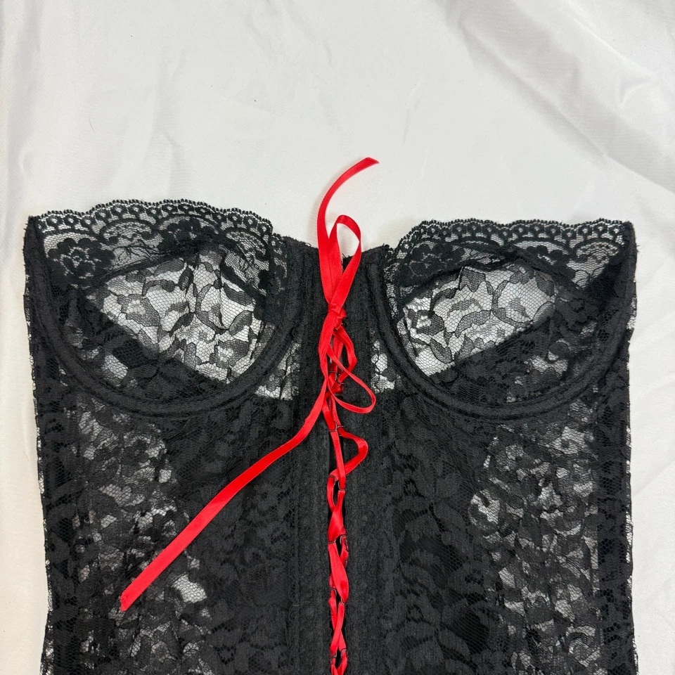 Sujetador corsé vintage Jezabel Renee of Hollywood caprichoso negro con cordones talla 32B Foto 2 de 4