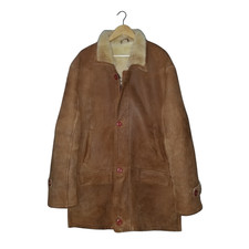 Sheepskin Shearling Coat VIKING Leather Vtg Wool Lined Marlboro Man Jacket XL