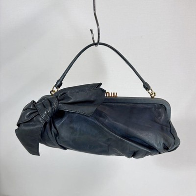 Miu Miu Kiss Lock Ribbon Mini Bag Green Navy Leather Vintage