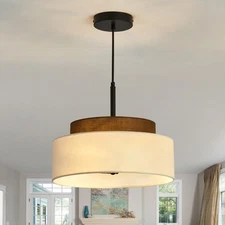 3-Light Farmhouse Pendant Light Fixture 2-Tier Drum Pendant Lighting with Fab...