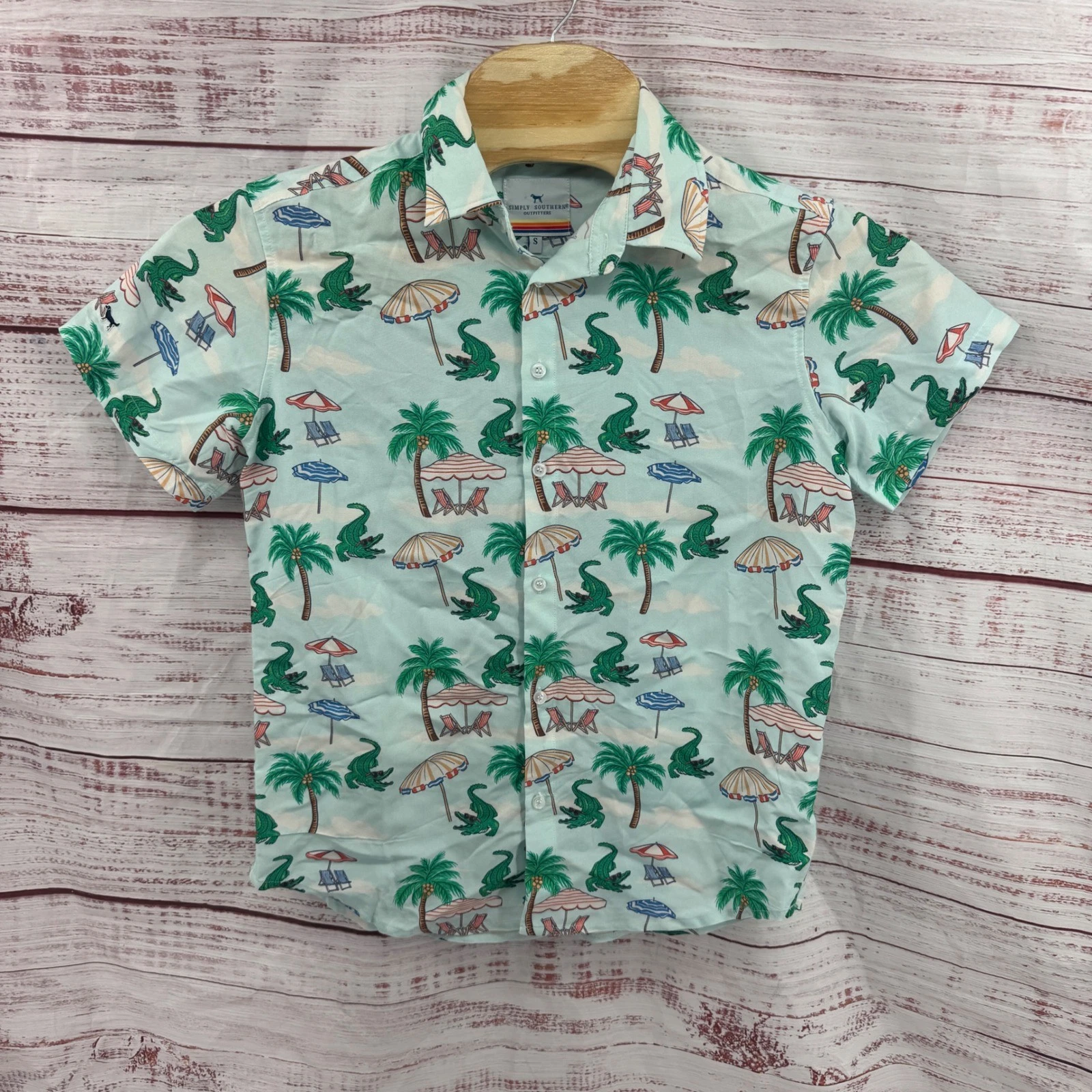 Simply Southern Shirt Mens Small Gator Palm Tree Coastal Button Down Shirt NEW