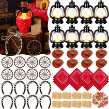 73 Pcs Western Party Decoration Mini Cowboy Cowgirl Hats Lanterns Set Bandannas
