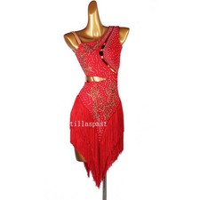 Lady Latin Dance Dress Salsa Tango Cha Cha Ballroom Rhinestone Competition Dress