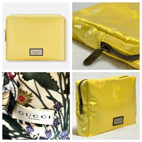 Gucci Yellow Shimmer Zip Pouch/ Cosmetic Or Makeup Bag 9” x 6 1/2” NEW & SEALED - Picture 1 of 15