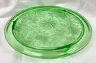 Footed Cake Plate 10” Green “Sunflower” Depression Glass