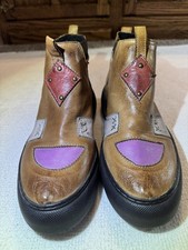 Women s Brown Multicolor Leather Patchwork Boots Vintage Unique Boho Size 9