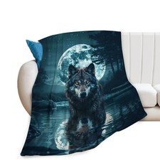 Wolf Moon Decor Throw Blanket Super Cozy Plush Soft Flannel Fleece Bed 40x50 In