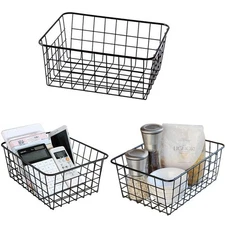 Metal Wire Food Storage Organizer Bin Basket with Handles for Kitchen Cabinet...