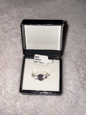 Size 7 Sterling Silver Amethyst Ring, Three Stone CZ Accents