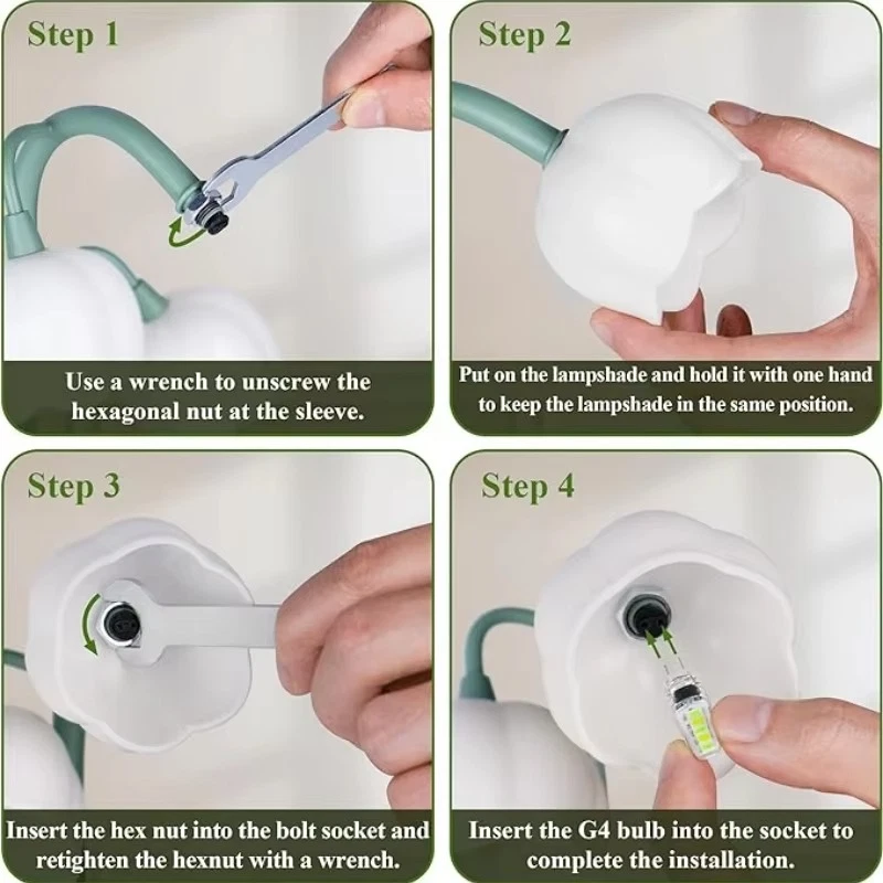 Lámpara de mesa floral vintage - Luz de mesita de noche de 5 lirios Foto 4 de 4