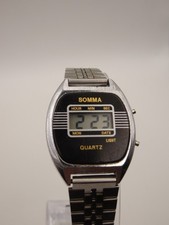Vintage SOMMA LCD Digitaluhr – Silber – Neue Batterie – Defekte Taste