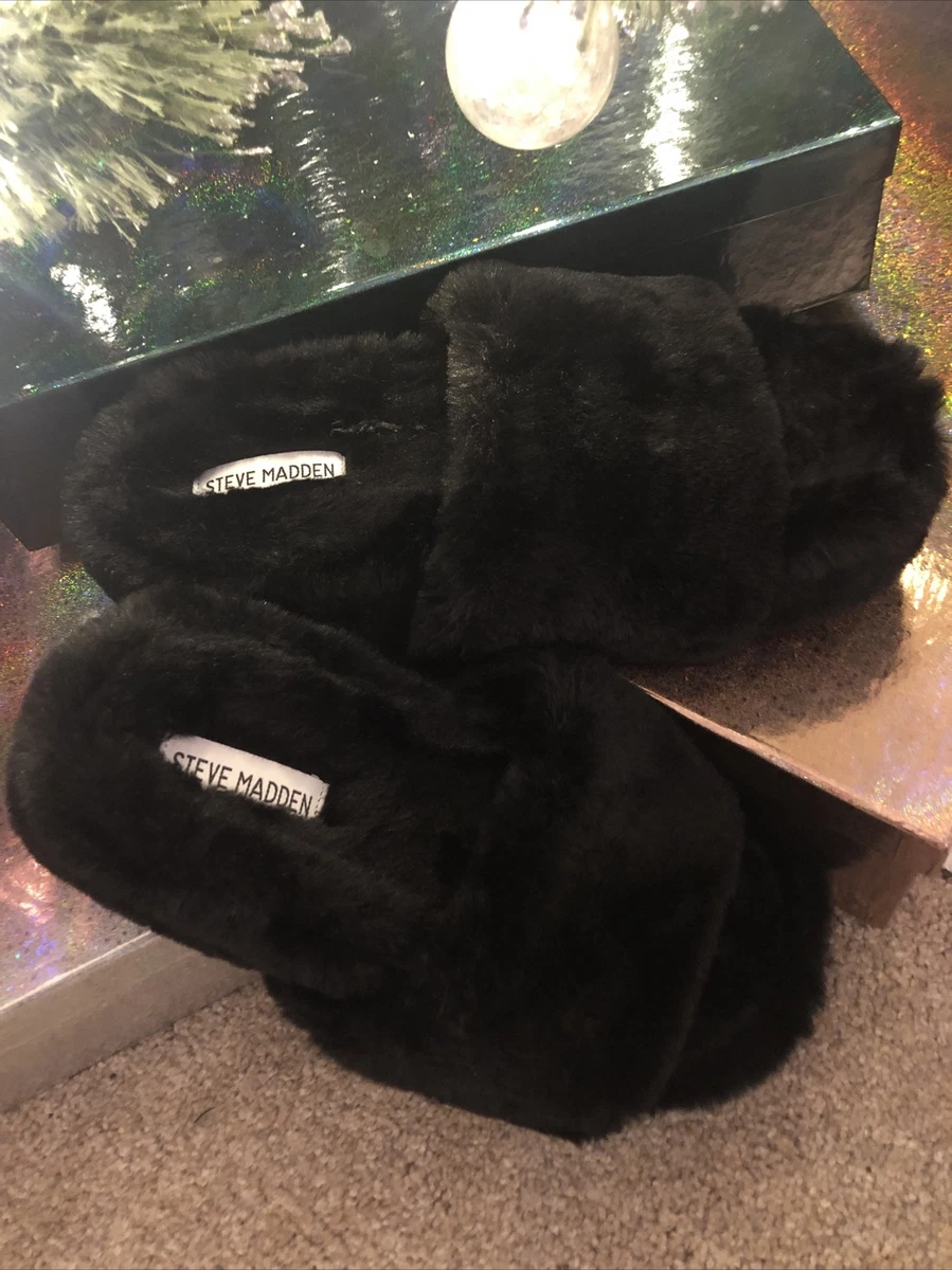 Rige aftale Grøn Steve Madden Black Faux Fur Slip On Slippers Size 7 Open Toes New Without  Box | eBay