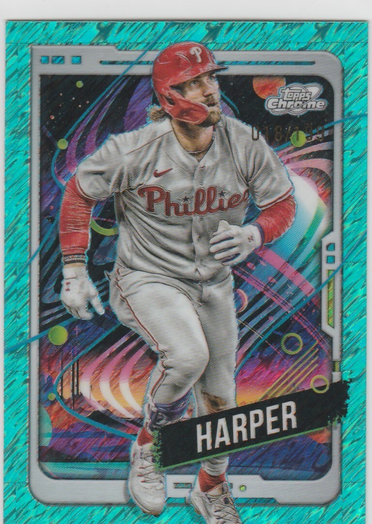 2024 TOPPS CHROME COSMIC AQUA SHIMMER PHILLIES BRYCE HARPER CARD #18/199 MADE