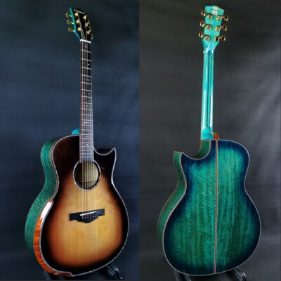 All Solid Wood 41'' Sunburst Acoustic Guitar Abalone Green Mango Wood Body
