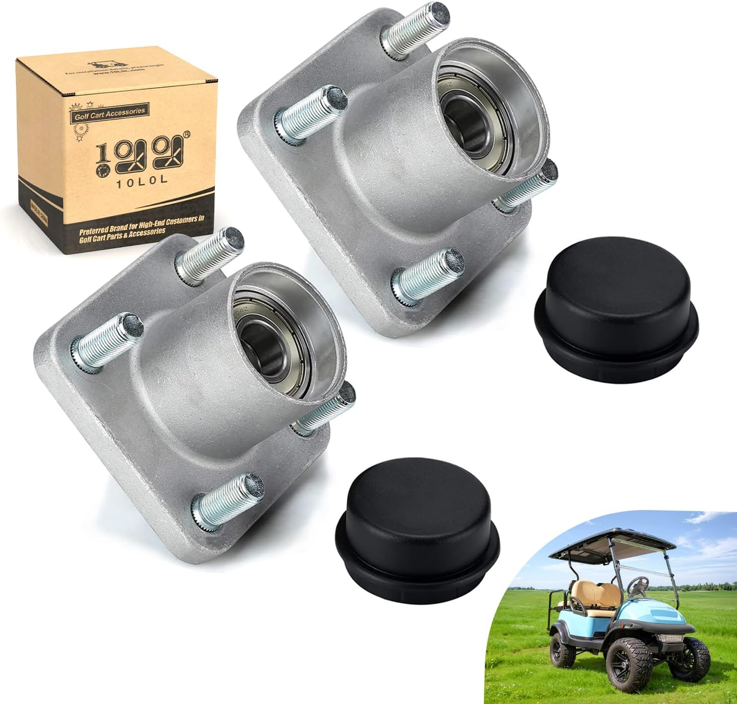 Golf Cart Front Wheel Hub Assembly 2 Pack for Club Car DS and Precedent 2003-Up,