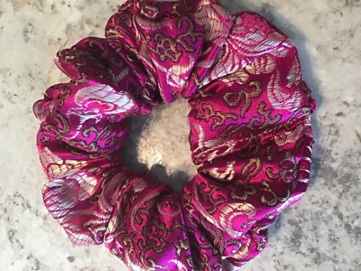 Hot Pink embroidered SRUNCHIE Christmas HAIR ELASTIC Scrunchies stocking stuffer