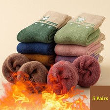 5 Pairs Boys Girls Kids Thick Winter Warm Wool Thermal Casual Strip Socks 1-12T