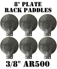 3/8" AR500 Steel Shooting Targets - 8" Plate Rack Paddles with 1/2" Holes - 6pc