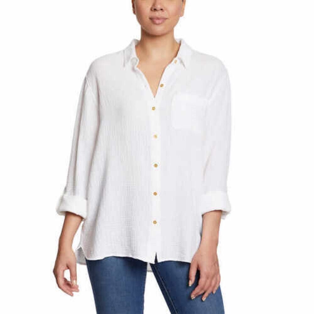 Anne Klein Ladies Gauze Button Up Top Shirt Blouse Variety 1