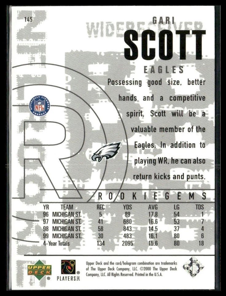 Gari Scott #145 Rookie 2000 Upper Deck Black Diamond Philadelphia Eagles - Image 2 of 2