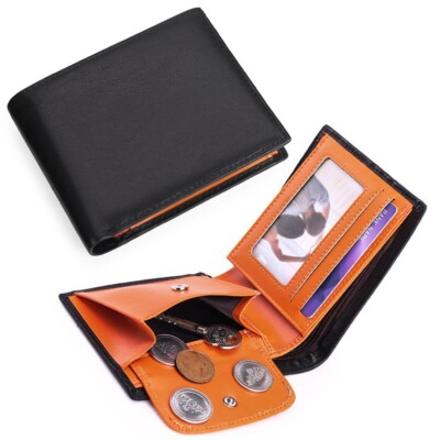Customized Men Wallet Real Leather RFID Card Holder Coin Pocket Purse Gift Black