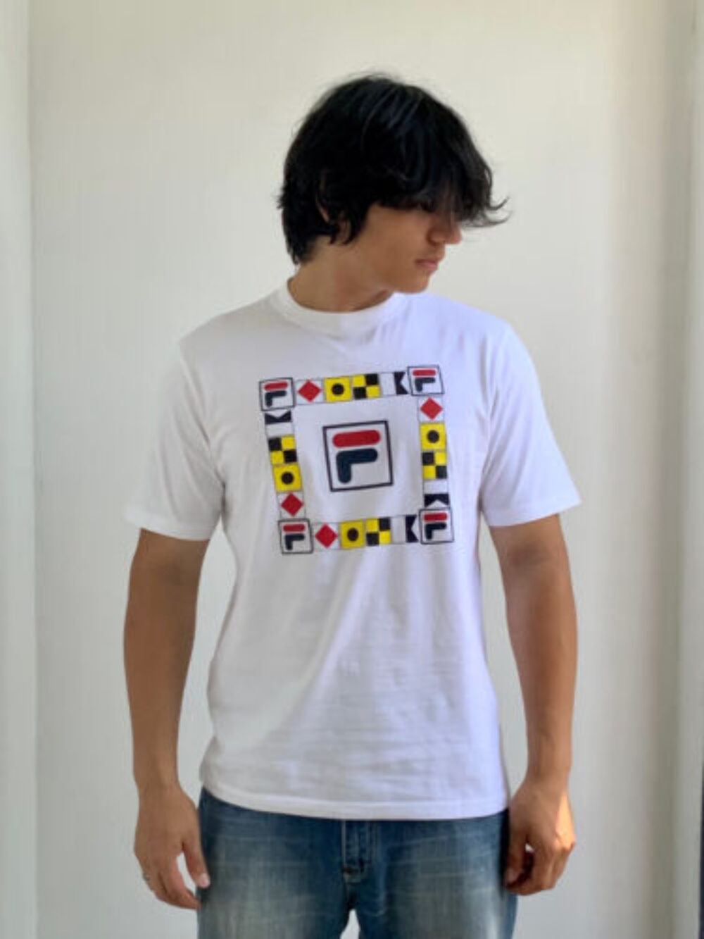 T shirt uomo Fila bianca multicolore manica corta nuova con etichetta