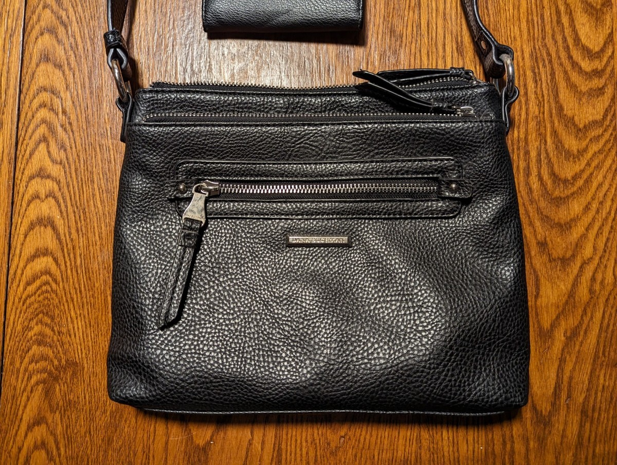 Dana Buchman Women Black Crossbody Leather Handbag Incudes Wallet
