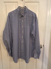 PETER MILLAR button up casual dress shirt XL blue white gingham check