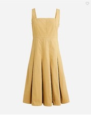J Crew Light Brown Chino Square Neck Smocked Tank Dress Sz 8 10 Pleated Cotton