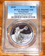 NGC PF69 Deep Cameo Proof 2018 Swiss Shooting Festival 50F STANS SWITZERLAND