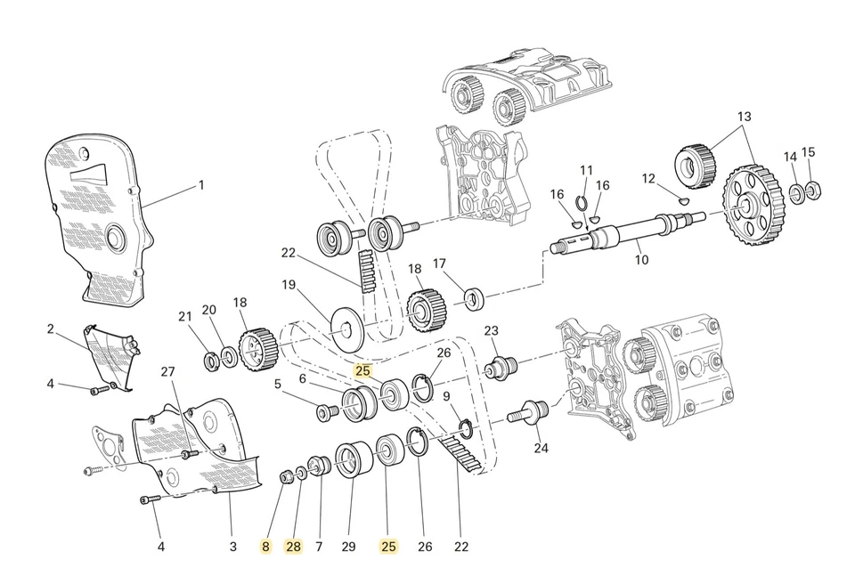 Juego de tuercas de bloqueo de cojinete de leva tensor polea correa de distribución árbol de levas Ducati 70250015A Foto 2 de 2