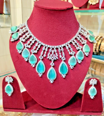 Elegant AD Green Mint Kiara Necklace with Exquisite Detailing and Timeless set.