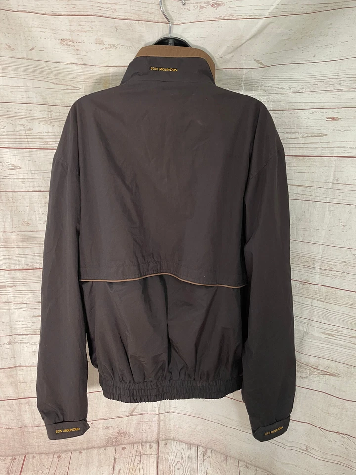 Chaqueta cortavientos Sun Mountain para hombre negra/marrón cremallera completa talla M Foto 2 de 4