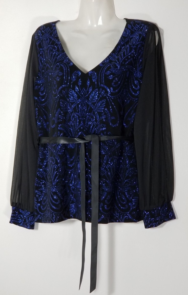 ONYX WOMEN'S SPARKLE GLITTER NAVY & BLK TOP MEDIUM M 10 12 LONG