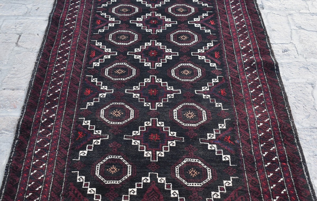 Black Oriental Afghan Baluchi Area Rug 4x6 Hand Knotted Entryway